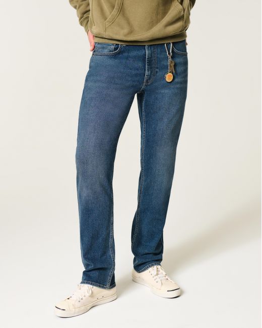 Hollister Blue Dark Wash Slim Straight Jeans for men