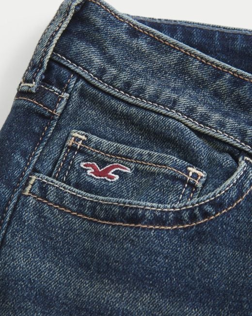 Hollister Blue Low-rise Dark Wash Tab Waist Bootcut Jeans