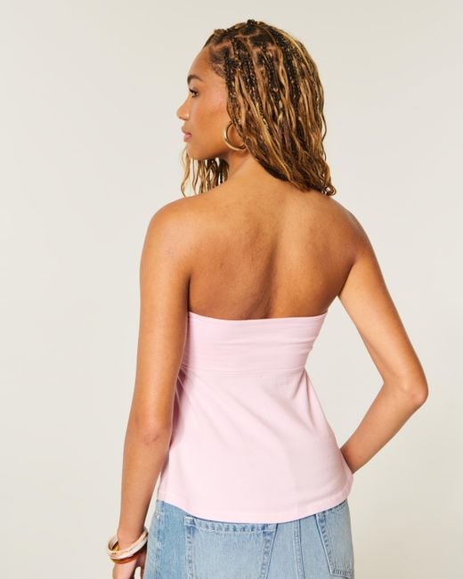 Hollister Pink Strapless Floral Graphic Babydoll Top