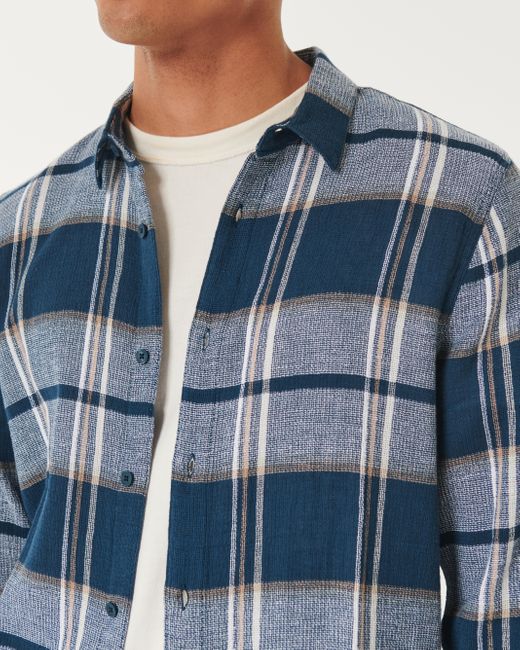 Hollister Blue Dobby Weave Button-through Shirt for men