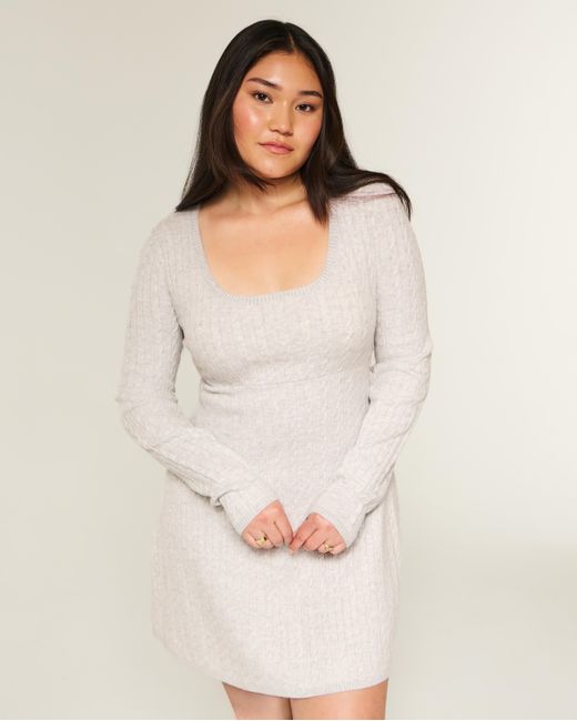 Hollister White Tie Back Babydoll Sweater Mini Dress