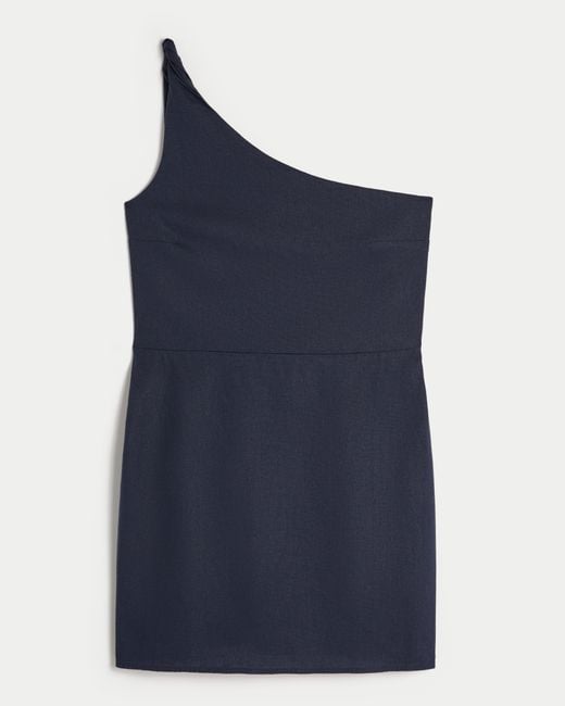 Hollister Blue Linen-blend Asymmetrical Mini Dress