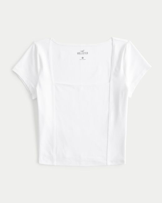 Hollister White Soft Stretch Seamless Fabric Square-neck T-shirt