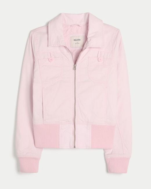Hollister Twill Zip-up Jacket in Pink | Lyst UK