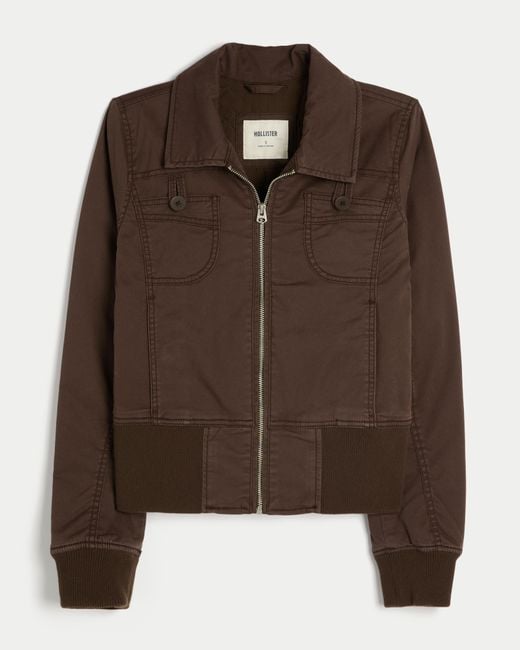 Hollister Twill Zip-up Jacket in Brown | Lyst UK
