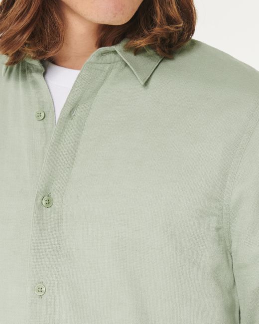 Hollister Green Dobby Weave Button-through Shirt for men