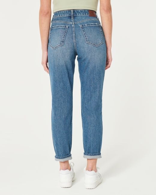 Hollister Blue Ultra High Rise Mom-Jeans in dunkler Waschung