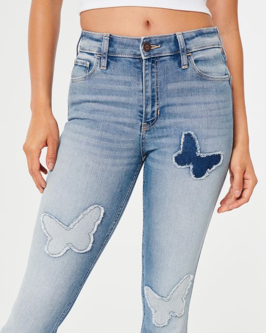 Hollister High-rise Medium Wash Butterfly Patch Flare Jeans in Blue | Lyst  UK