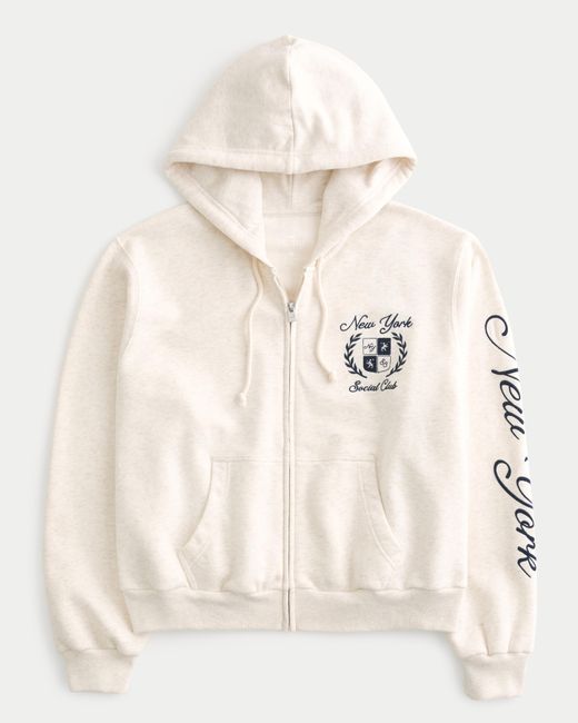 Hollister Natural Easy New York Social Club Graphic Zip-up Hoodie