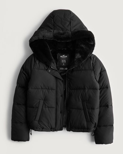 Hollister Black Faux Fur-lined Puffer Jacket