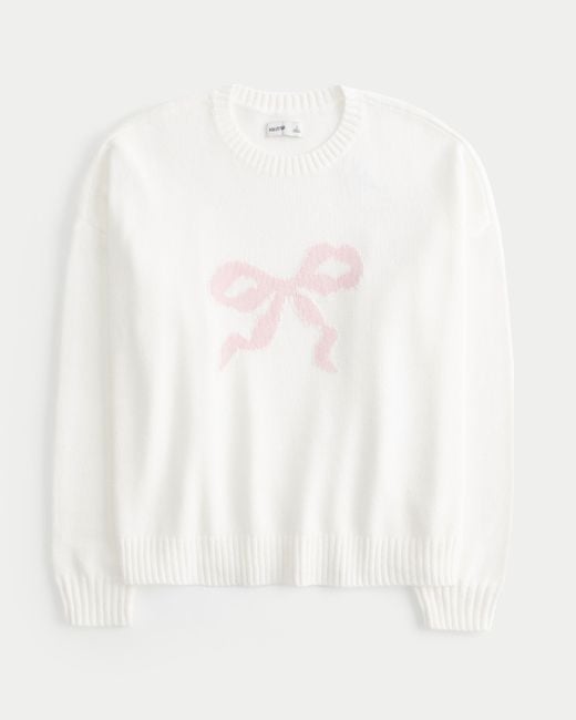 Hollister White Easy Bow Graphic Crew Sweater