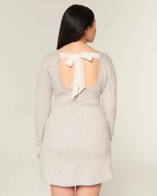 Hollister White Tie Back Babydoll Sweater Mini Dress