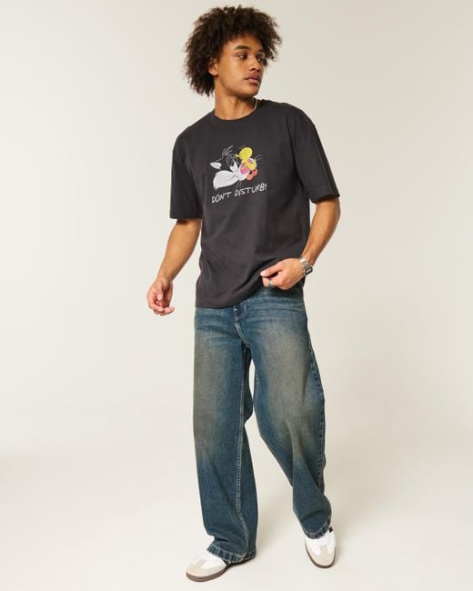 Hollister Black Boxy Heavyweight Looney Tunes Graphic Tee for men