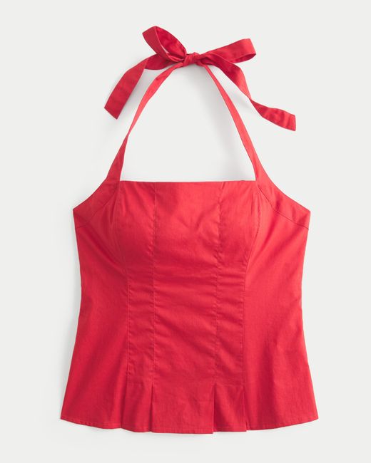 Hollister Red Pleated Open-back Halter Top