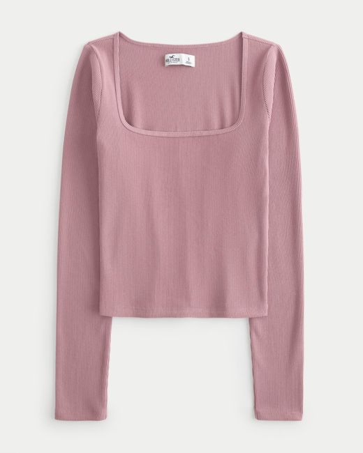 Hollister Pink Cozy Ribbed Seamless Fabric Square-neck Top
