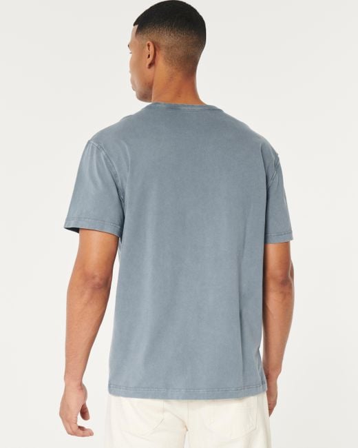 Hollister Blue Relaxed Washed Cotton Crew T-shirt for men