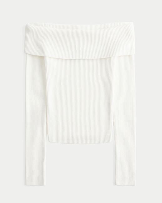 Hollister White Long-sleeve Double Off-the-shoulder Top