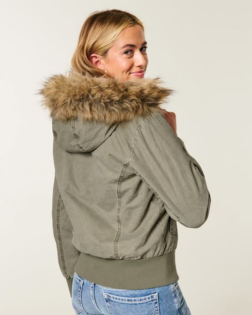 hollister-faux-fur-lined-bomber-jacket-in-green-lyst-uk