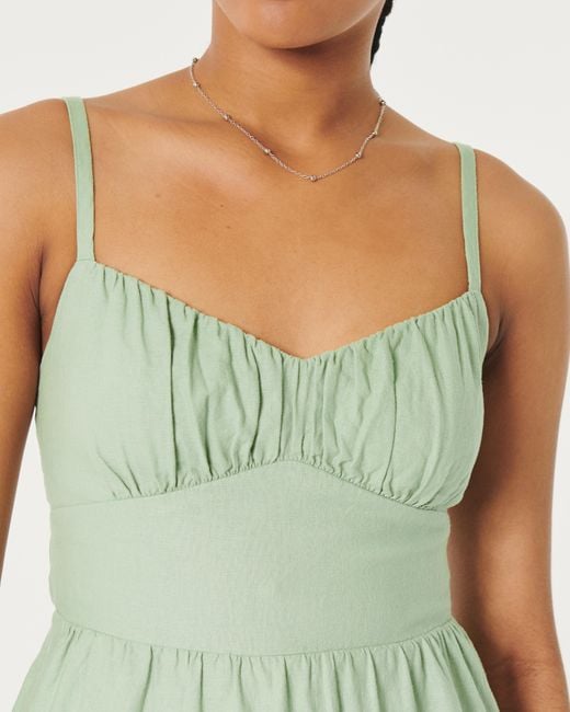 Hollister Green Open Back Linen Blend Mini Dress