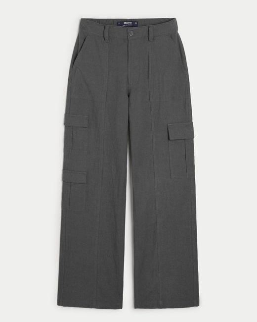 Hollister Gray Ultra High-rise Baggy Linen Blend 3-pocket Cargo Pants