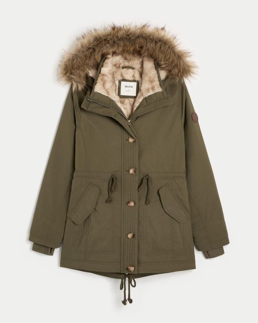 Hollister Green Faux Fur-lined Parka