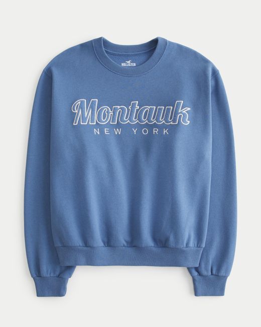 Hollister Blue Easy Montauk New York Graphic Crew Sweatshirt