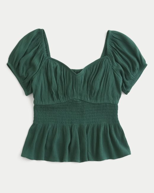 Hollister Green Smocked Peplum Top
