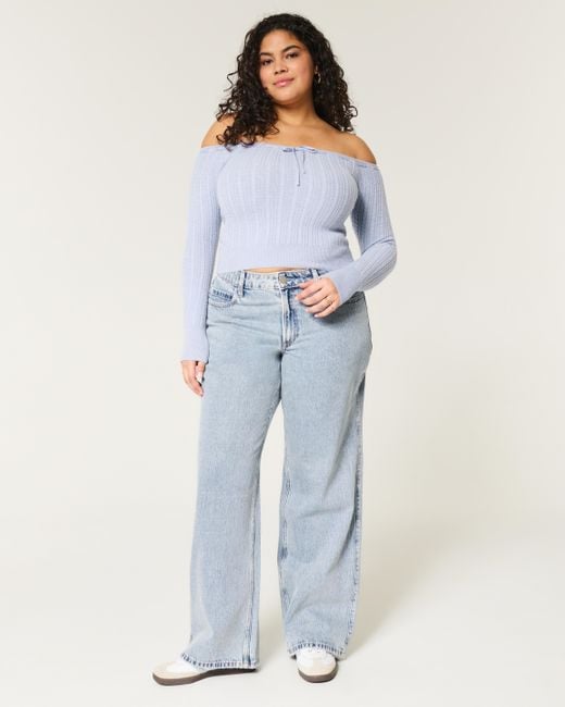Hollister Blue Curvy Mid Rise Baggy-Jeans in mittlerer Waschung