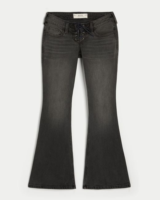 Hollister Ultra Low-rise Washed Black Lace-up Flare Jeans