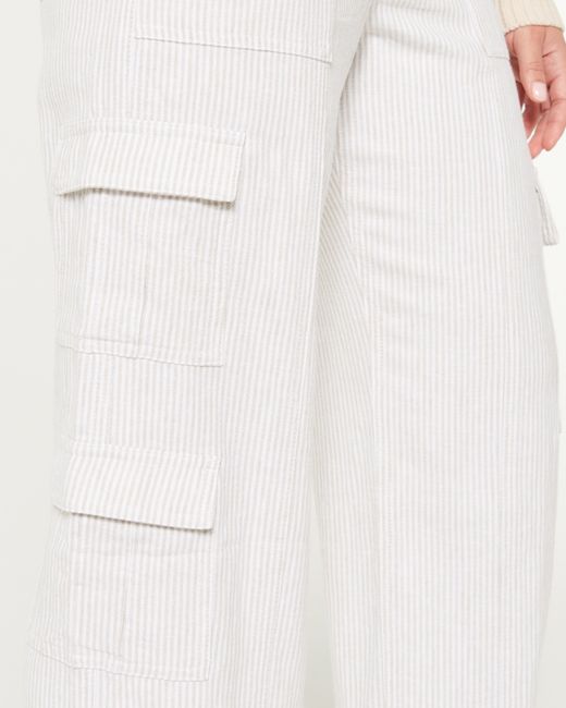 Hollister White Ultra High-rise Linen Blend 3-pocket Baggy Cargo Pants
