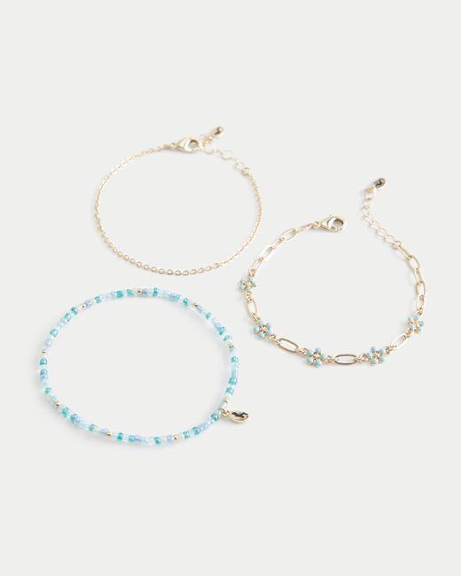Hollister White Flower Chain Bracelet 3-pack