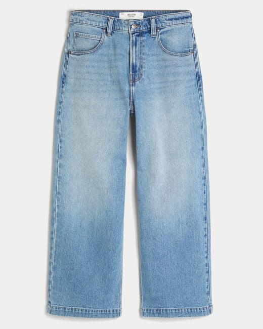 Hollister Blue Medium Wash Wolf Graphic Super Baggy Jeans for men