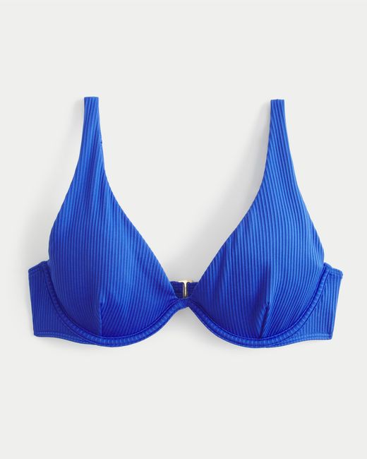 Hollister Blue High Apex Ribbed Underwire Bikini Top