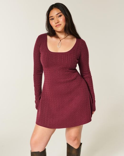 Hollister Red Tie Back Babydoll Sweater Mini Dress