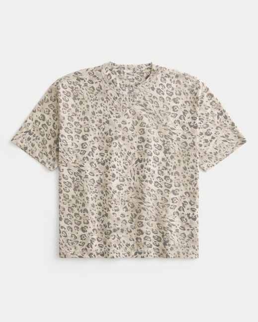 Hollister White Boxy Crop Heavyweight Leopard Print Crew T-shirt for men