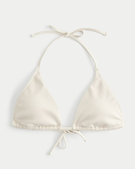 Hollister White Geripptes Triangel-Bikinioberteil im Multiway-Design