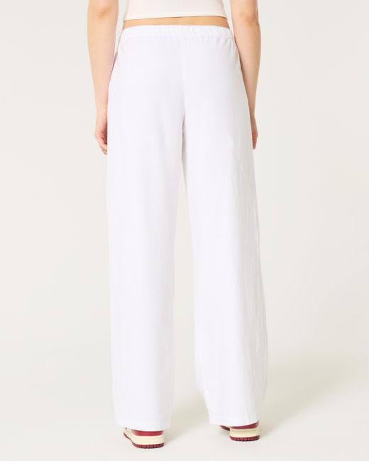 Hollister White Adjustable Rise Pull-on Linen Blend Wide-leg Pants