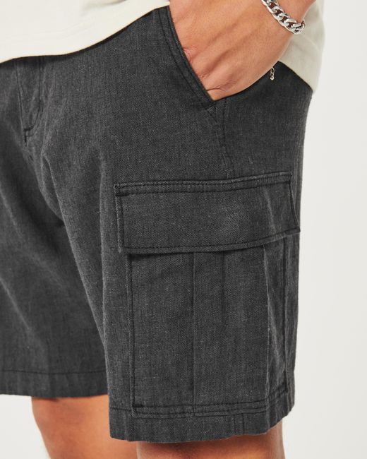 Hollister Gray Linen Blend Flex-waist Cargo Shorts 9" for men