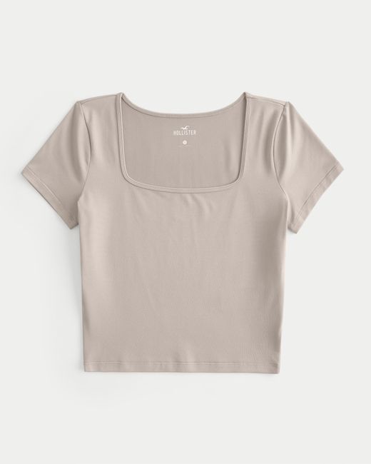 Hollister Natural T-Shirt aus nahtlosem Soft-Stretch-Material mit eckigem Ausschnitt