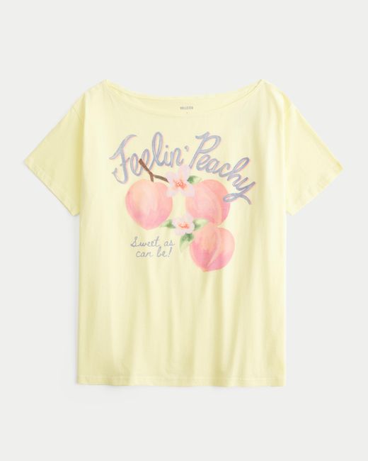 Hollister Yellow Oversized Off-the-shoulder Feelin' Peachy Graphic Tee