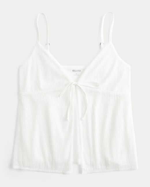 Hollister White Sequin Flyaway Babydoll Cami