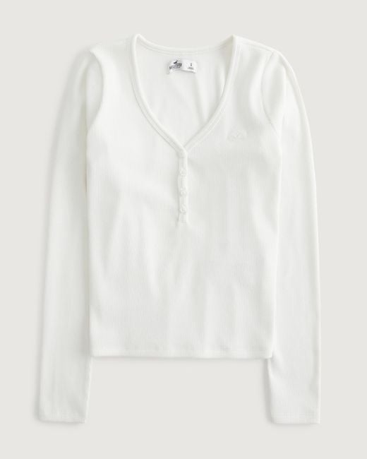 Hollister White Cozy Ribbed Seamless Fabric Henley