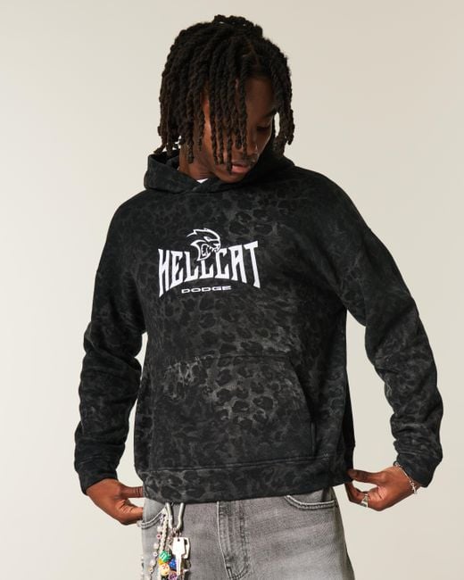 Hollister Black Boxy Leopard Print Dodge Hellcat Graphic Hoodie for men