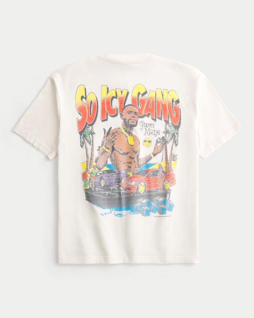 Hollister White Boxy Gucci Mane Graphic Tee for men