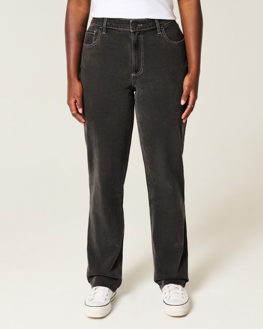 Hollister Curvy High-rise Washed Black Straight Jeans
