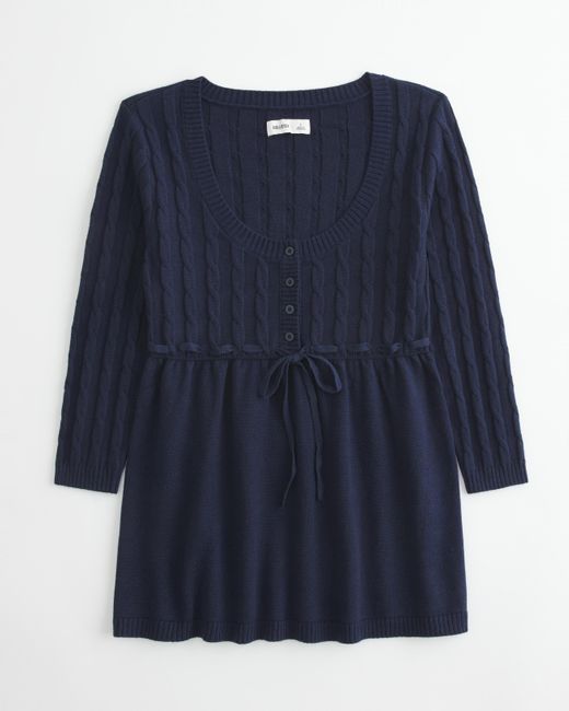 Hollister Blue Cable-knit Babydoll Sweater