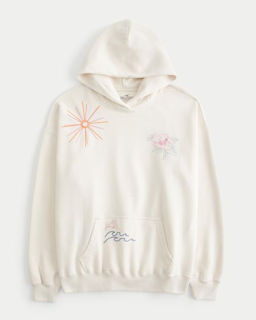 Hollister Natural Oversized-Hoodie mit Grafikstickerei