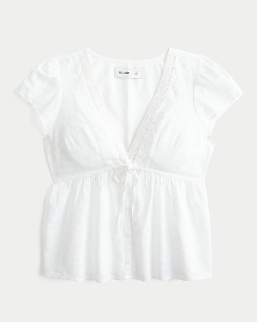 Hollister White Short-sleeve Flyaway Babydoll Top