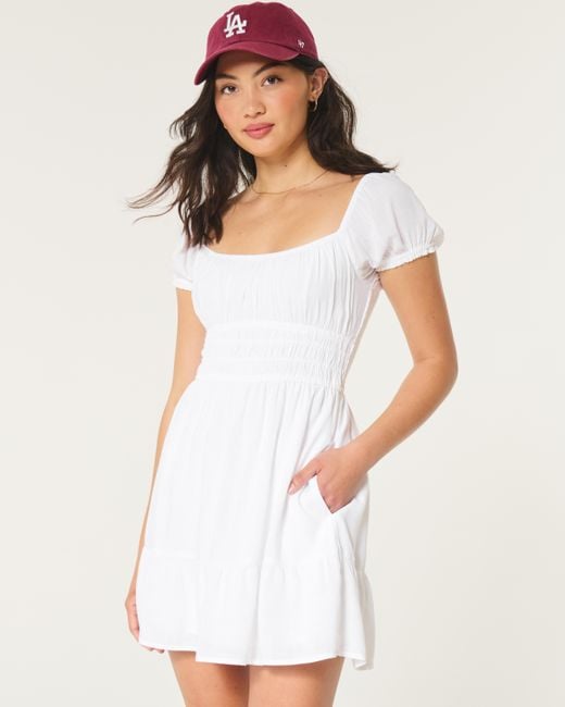 Hollister White Channeled Waist Mini Dress