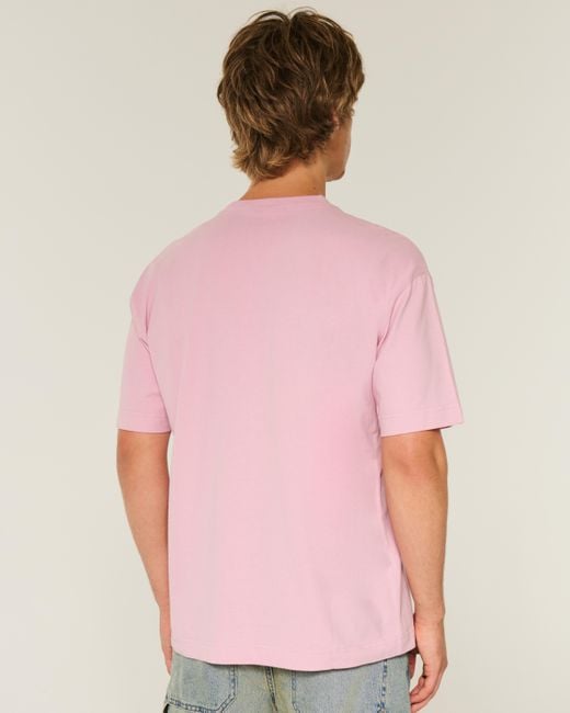 Hollister Kastiges, schweres T-Shirt aus Baumwolle mit Rundhalsausschnitt in Pink für Herren